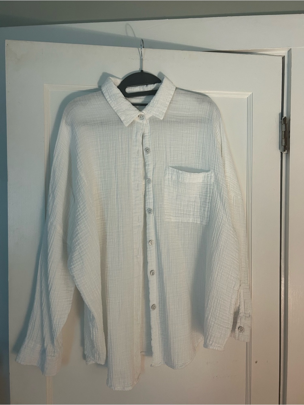 American Eagle Outfitters White Gauzy Button-Down Shirt